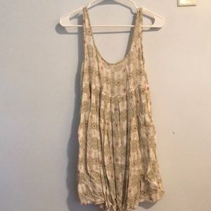 Tribal print light green and red dress scoop neck